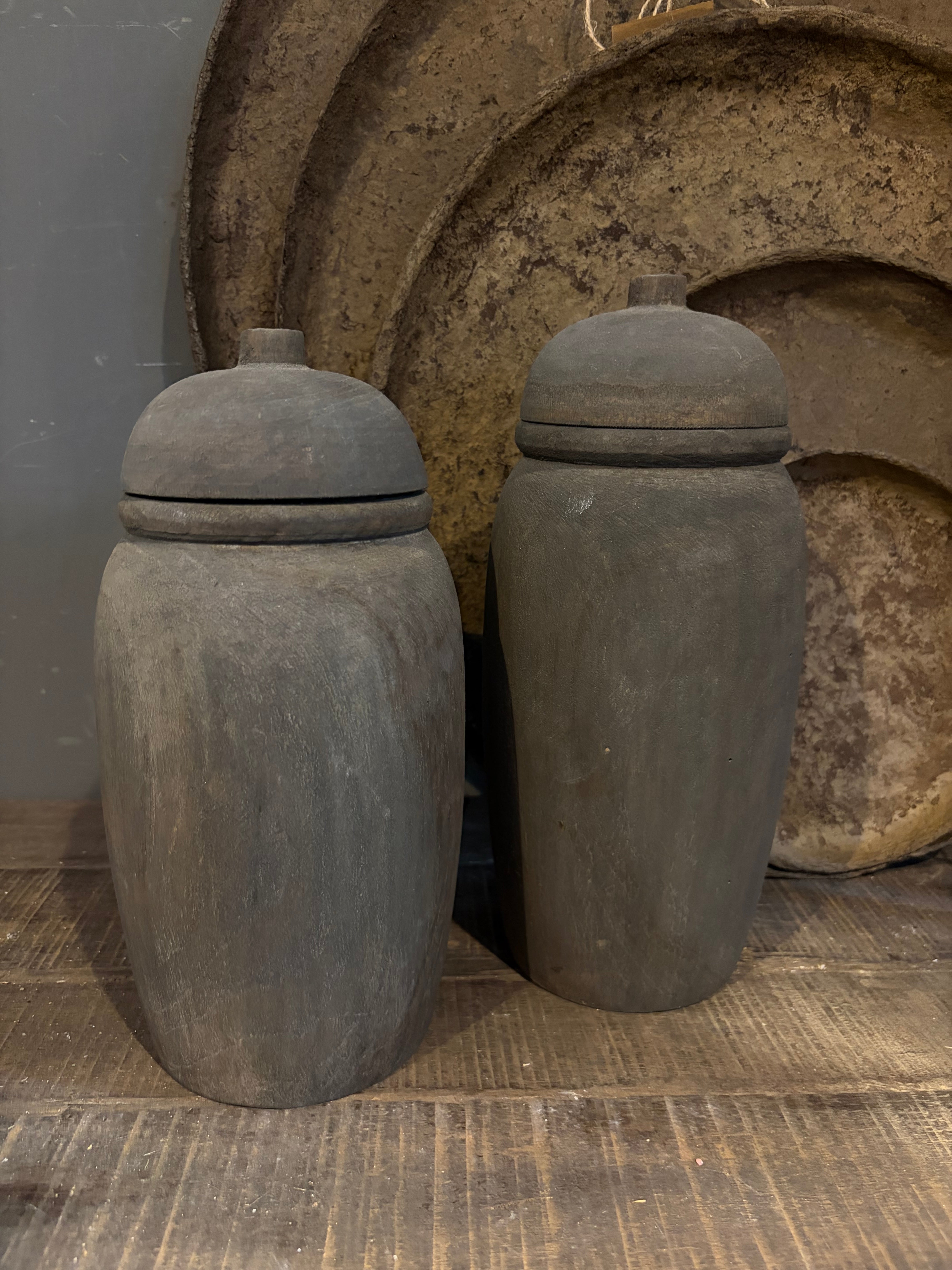 Houten pot met deksel 2 maten