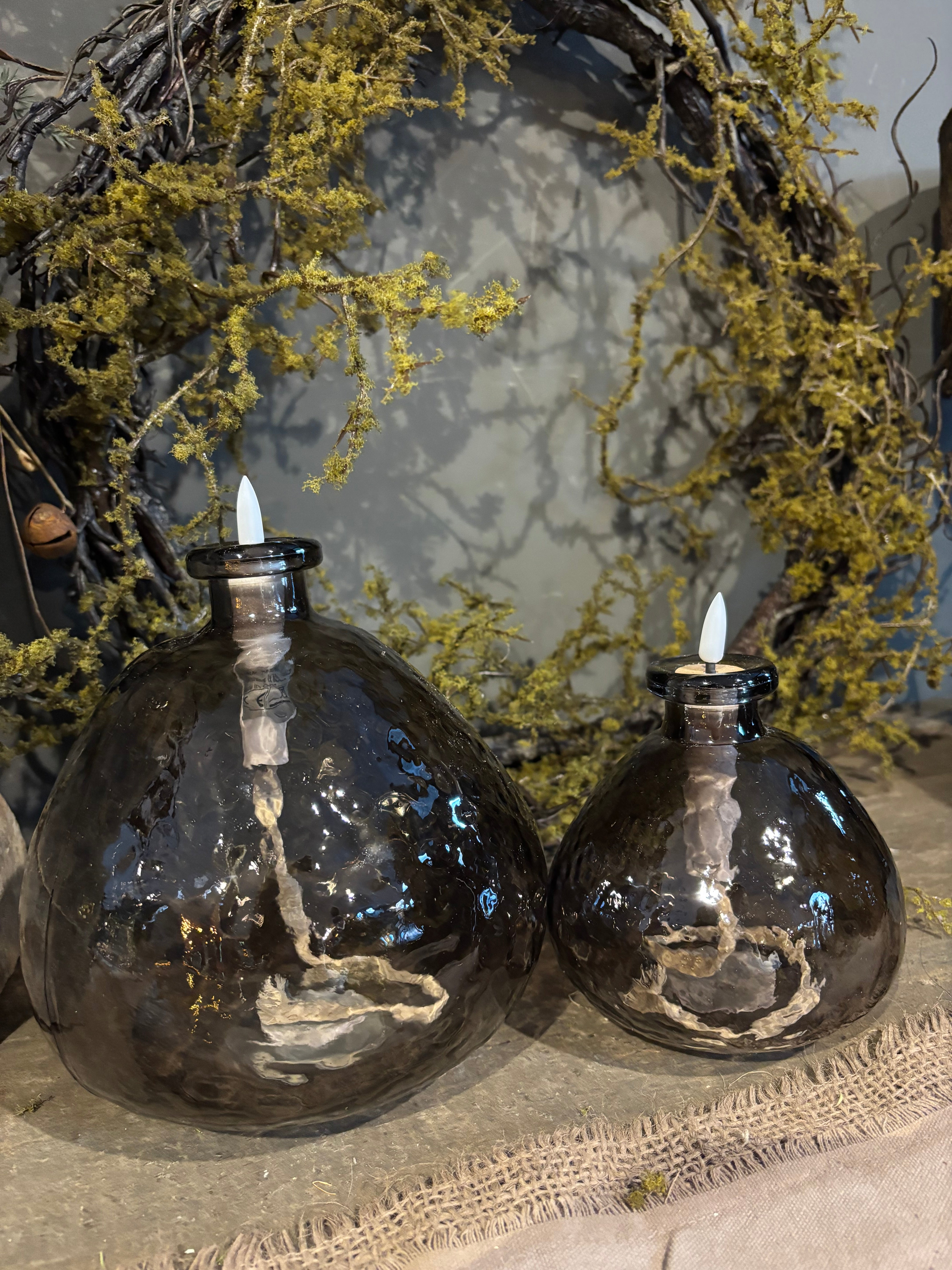 Glas met led lont grijs klein