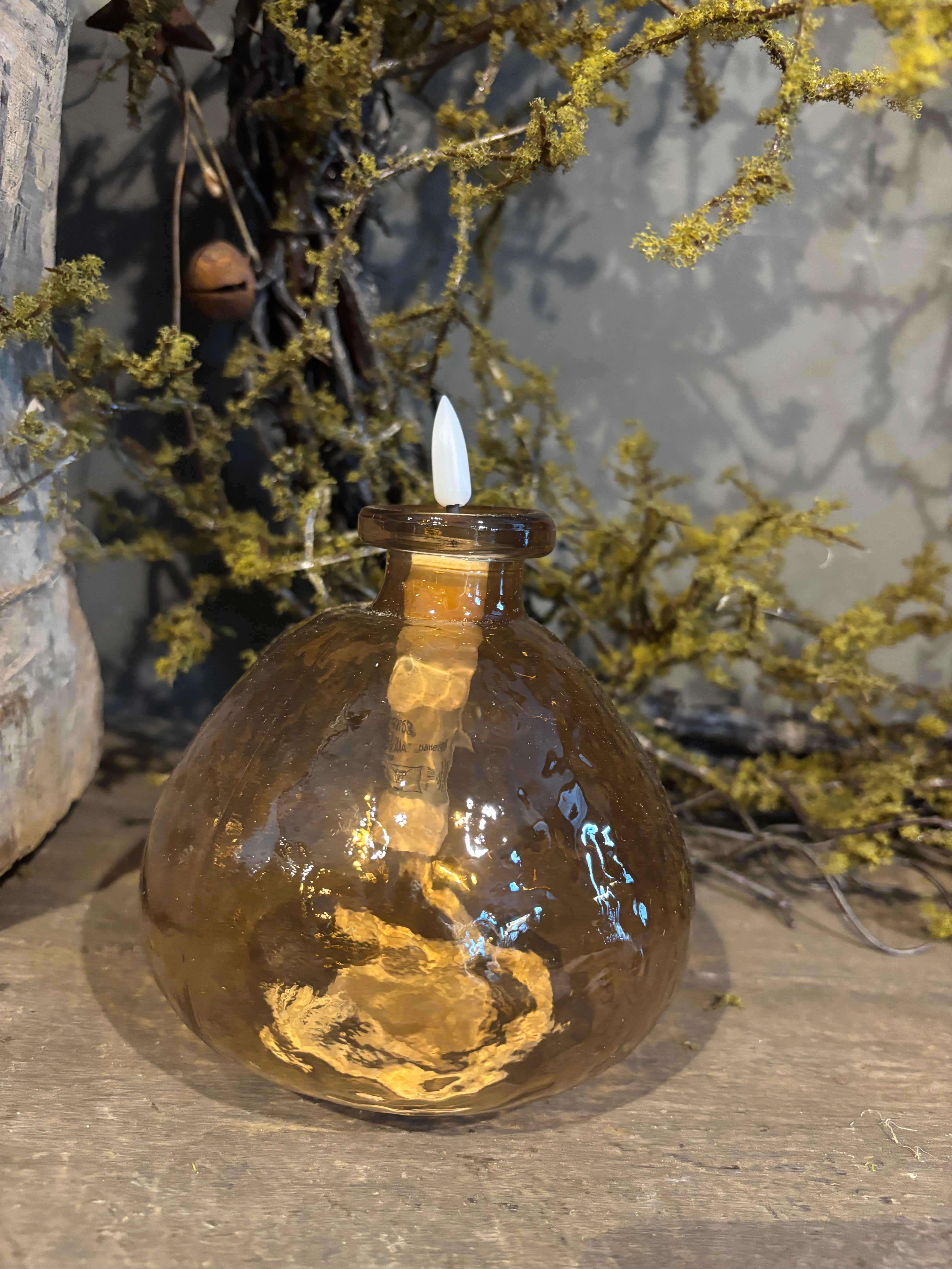 Glas met led lont bruin klein