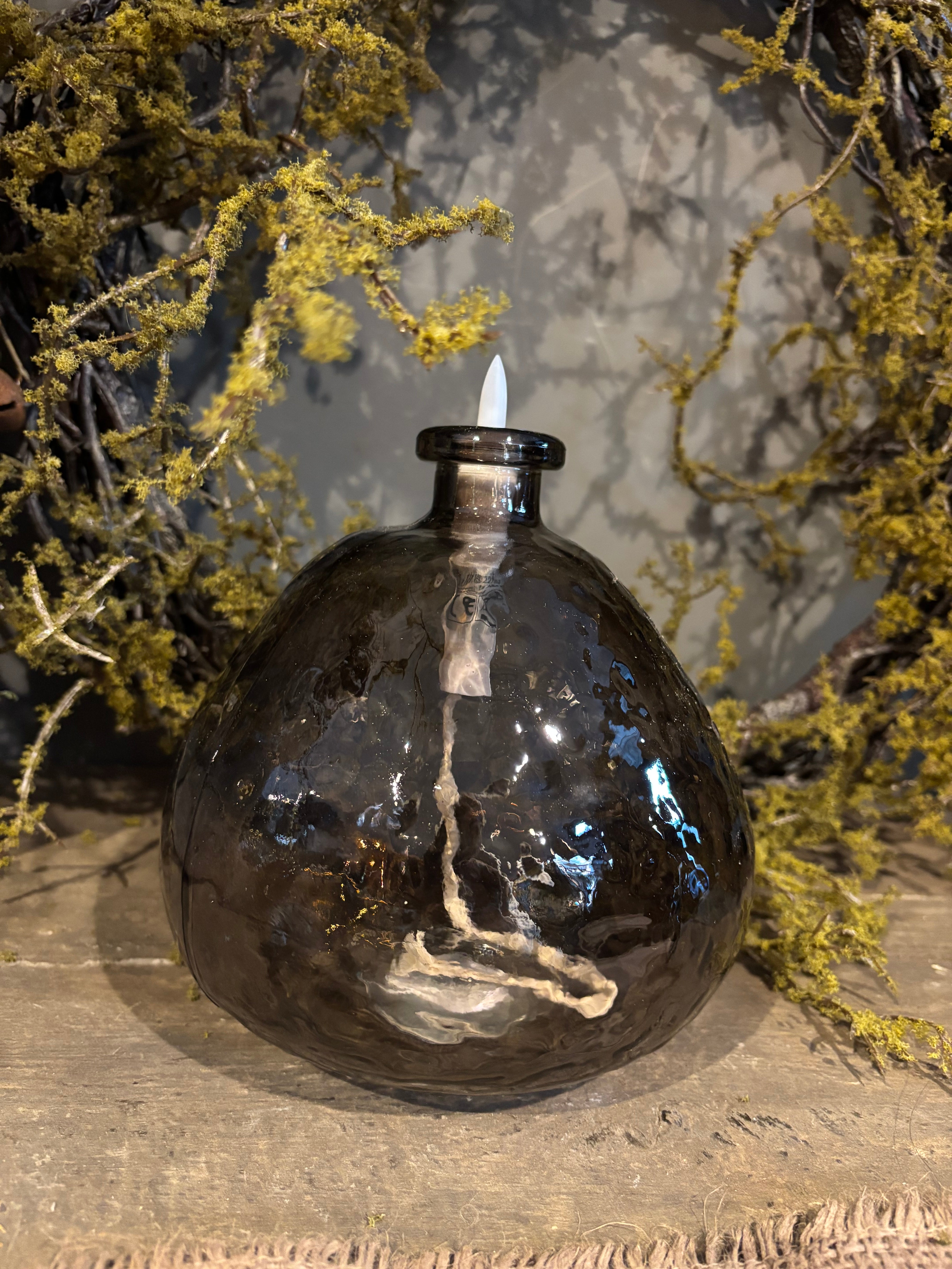 Glas met led lont grijs groot