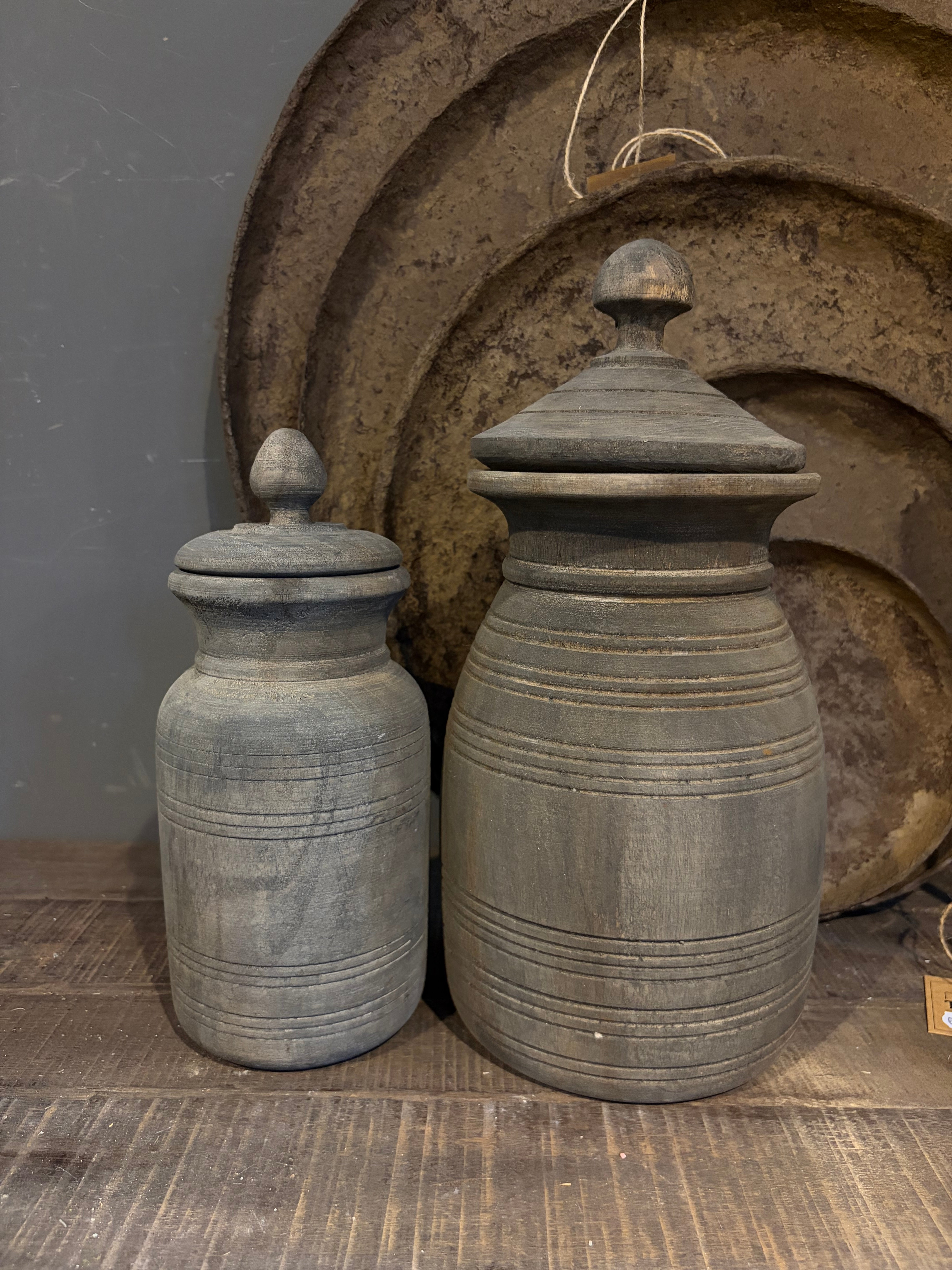 Houten pot met deksel 2 maten
