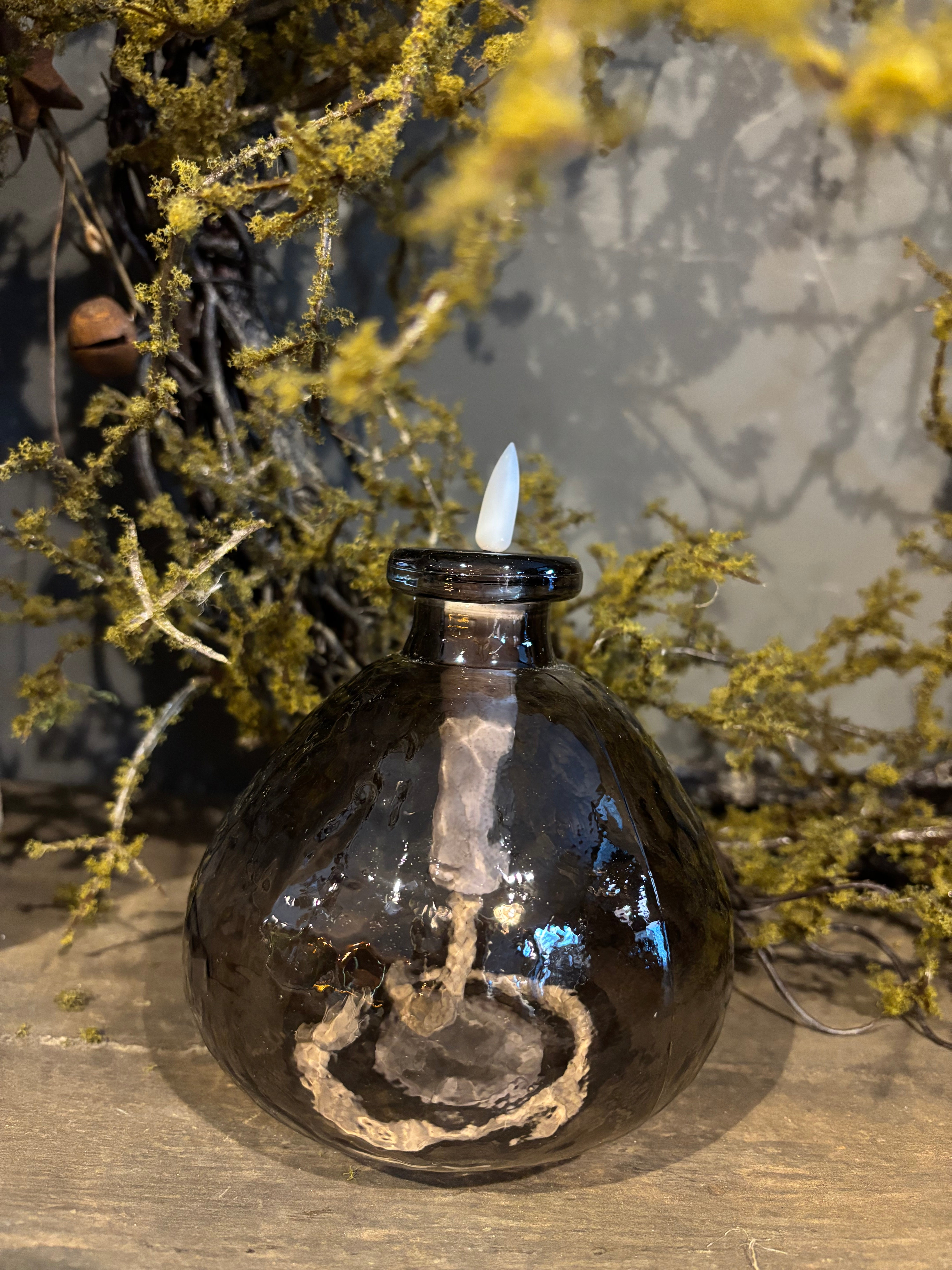 Glas met led lont grijs klein