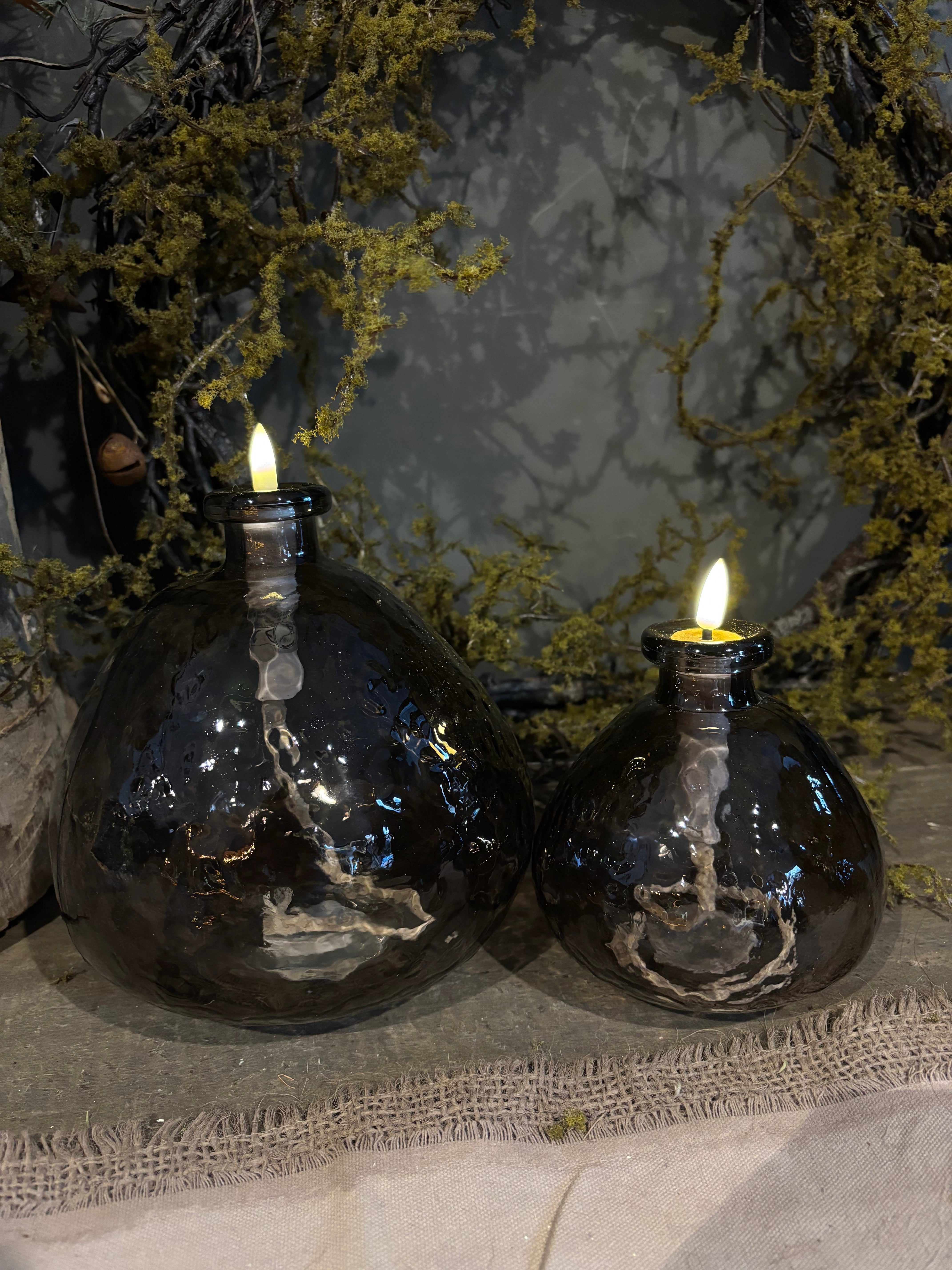 Glas met led lont grijs groot