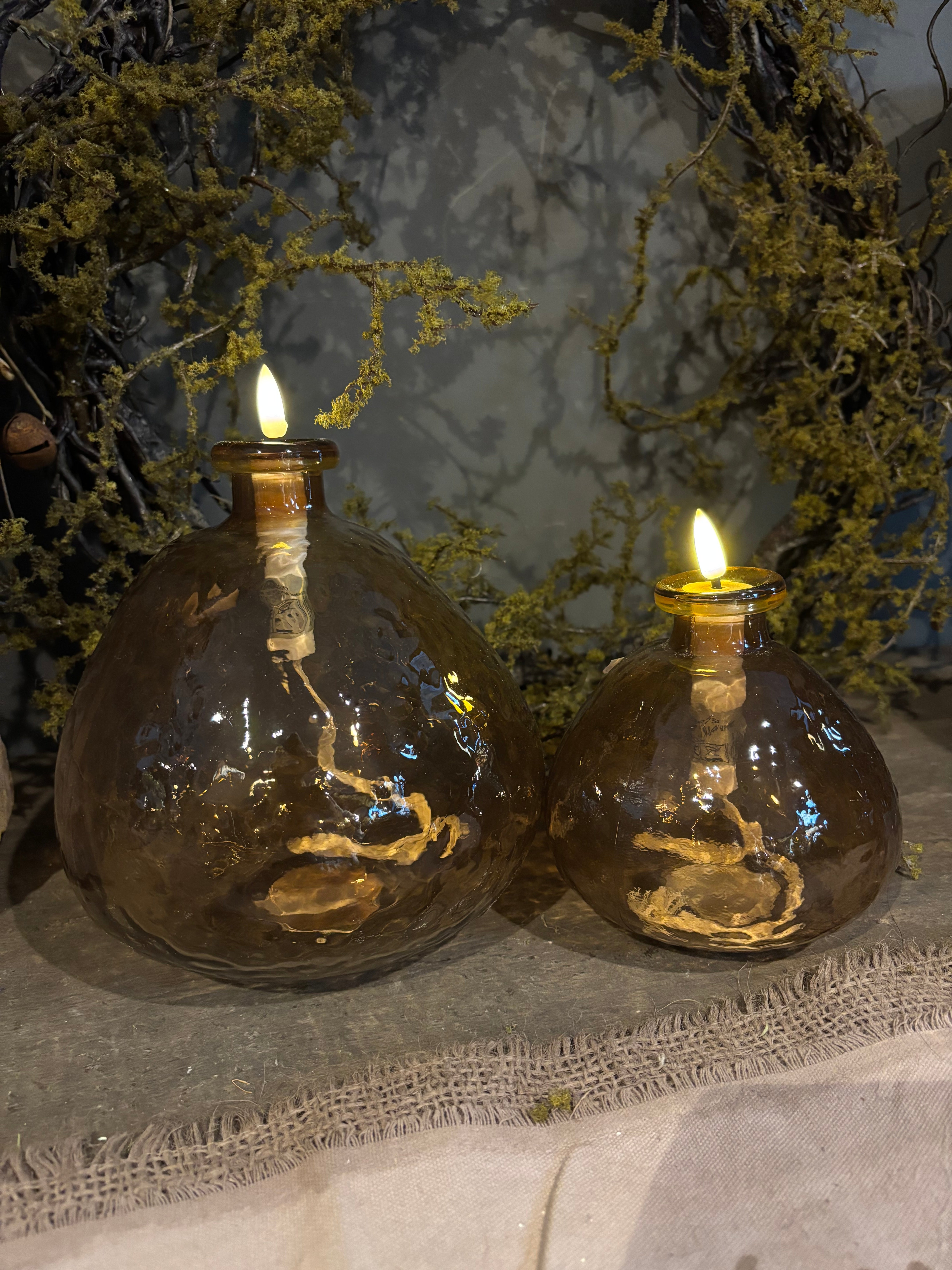 Glas met led lont bruin klein