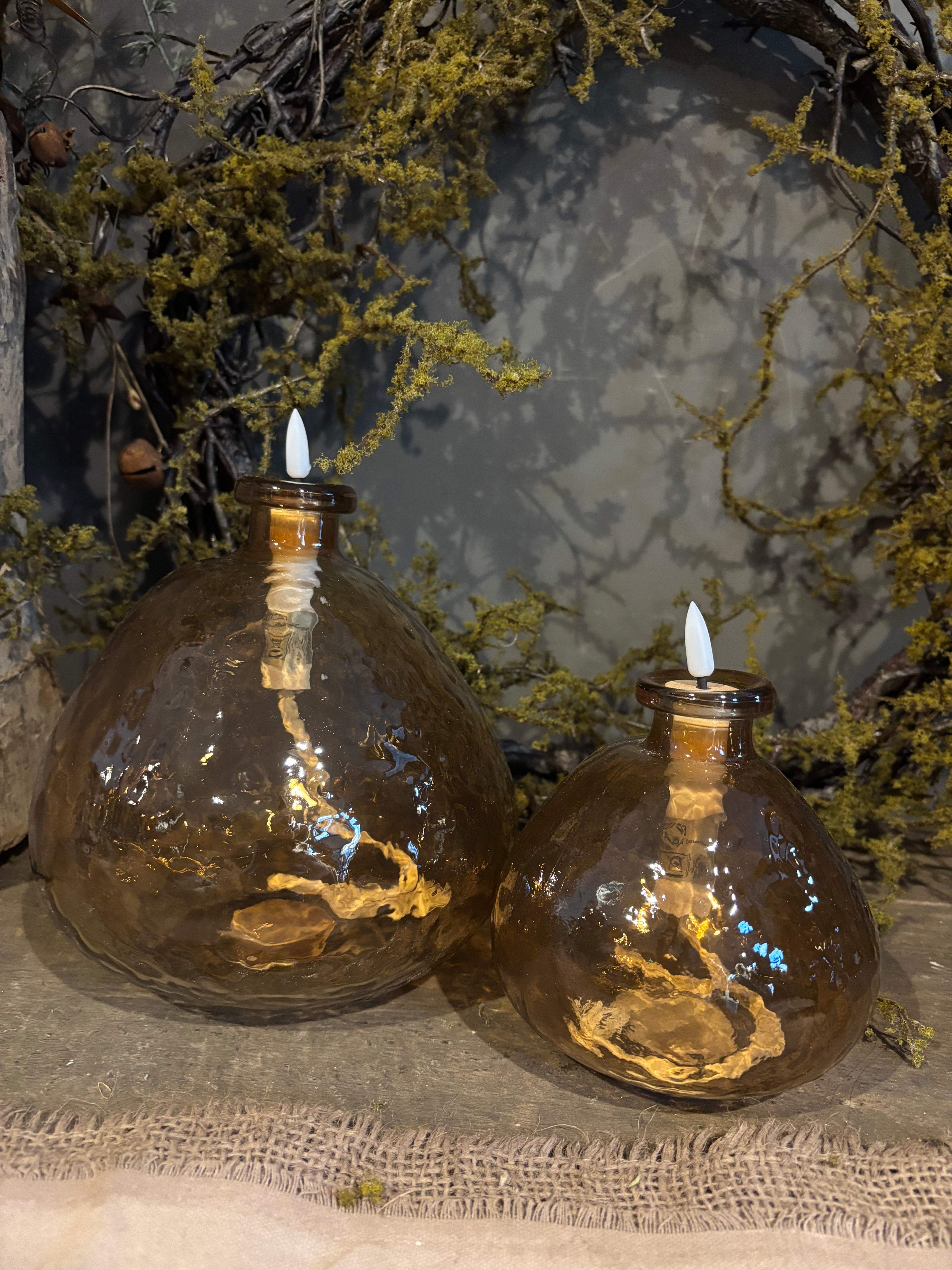 Glas met led lont bruin groot